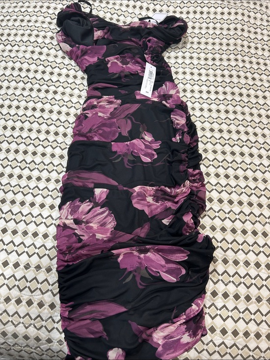Premier Dresses & Skirts - Premier Black One-Shoulder Dress with Purple Floral Print
